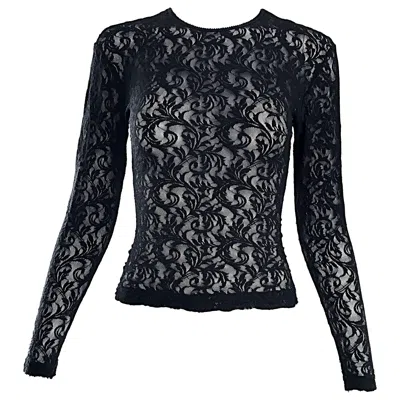 Pre-owned Calvin Klein 1990s  Black Lace Vintage Bodycon Sexy Sheer 90s Crop Top Blouse