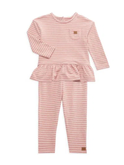 Calvin Klein 2-piece Baby Girl's Striped Peplum Top & Leggings Set In Pink