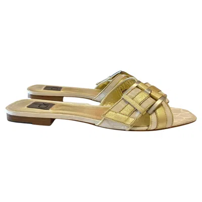 Pre-owned Calvin Klein 2000s  Gold Cross Double Strap Flat Sandals