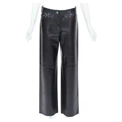 Pre-owned Calvin Klein 205w39nyc Black Lambskin Leather Straight Leg Utility Pants It40 S