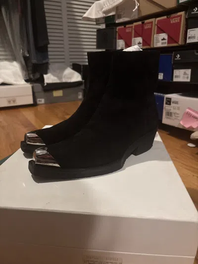 Pre-owned Calvin Klein 205w39nyc Calvinklein205w39nyc Raf Simons Black Suede Silver Tip 42 Shoes