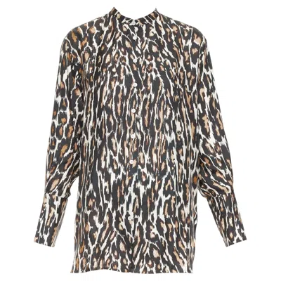 Pre-owned Calvin Klein 205w39nyc Raf Simons 100% Silk Black Leopard Print Shirt Us0 Xs