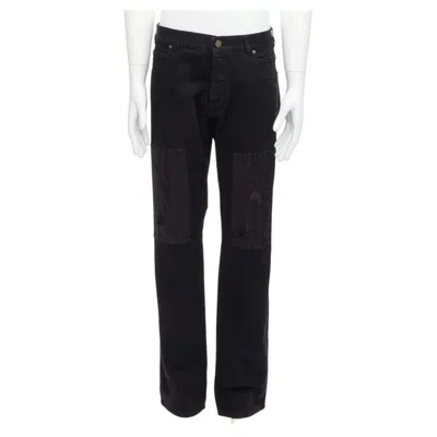 Pre-owned Calvin Klein 205w39nyc Raf Simons Black Distressed Satin Patch Washed Jeans 31"