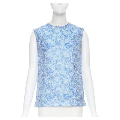 Pre-owned Calvin Klein 205w39nyc Raf Simons Blue Floral Jacquard Sleeveless Top Fr36 S