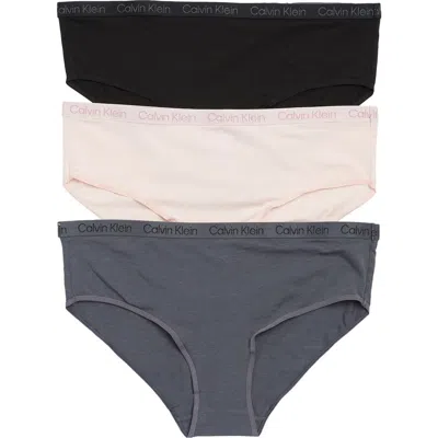 Calvin Klein 3-pack Assorted Modal Hipster Briefs In Black/pink/grey
