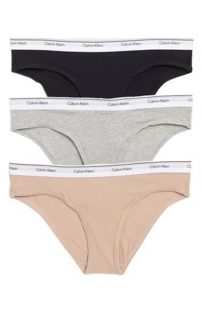 Calvin Klein 3-pack Balance Bikinis In Black/cedar/grey