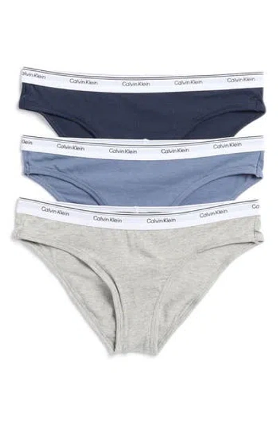Calvin Klein 3-pack Balance Bikinis In Blue Navy Grey