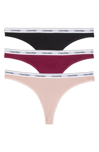 Calvin Klein 3-pack Cotton Thongs In Np6 Purple Poti
