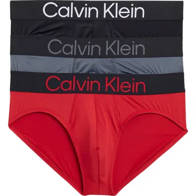 Calvin Klein 3-pack Hip Briefs In Ii8 Turbulence/red