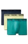Calvin Klein 3-pack Low Rise Microfiber Stretch Boxer Briefs In Ink/pale Lime/teal