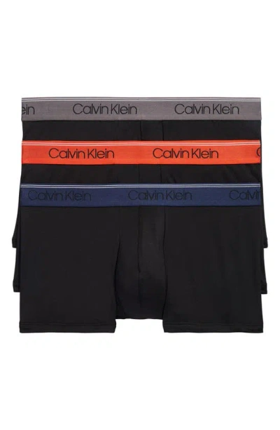 Calvin Klein Microfiber Stretch Wicking Low Rise Trunks, Pack Of 3 In Black/charcoal/red/blue