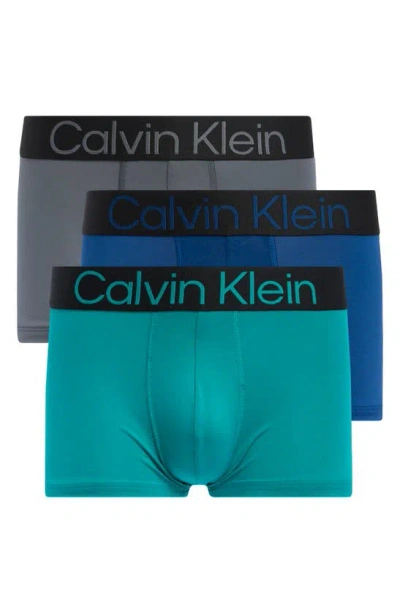 Calvin Klein 3-pack Low Rise Trunks In Navy Peony