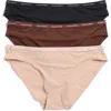 Calvin Klein 3-pack Luxe Assorted Bikinis In Black/umber