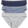 Calvin Klein 3-pack Luxe Assorted Bikinis In Shoreline/white/navy