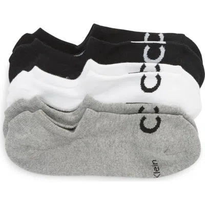 Calvin Klein 3-pack Micro Cushion No-show Socks In Grey Heather/white/black