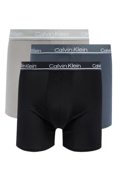 Calvin Klein 3-pack Microfiber Boxer Briefs In Black/turbulence/grey Heather