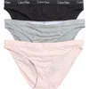 Calvin Klein 3-pack Monogram Burnout Bikinis In Black/wolf/pink