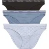 Calvin Klein 3-pack Monogram Burnout Bikinis In Multi