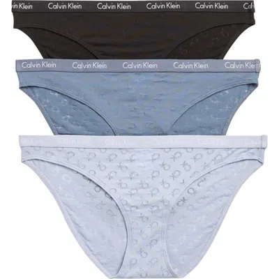 Calvin Klein 3-pack Monogram Burnout Bikinis In Multi