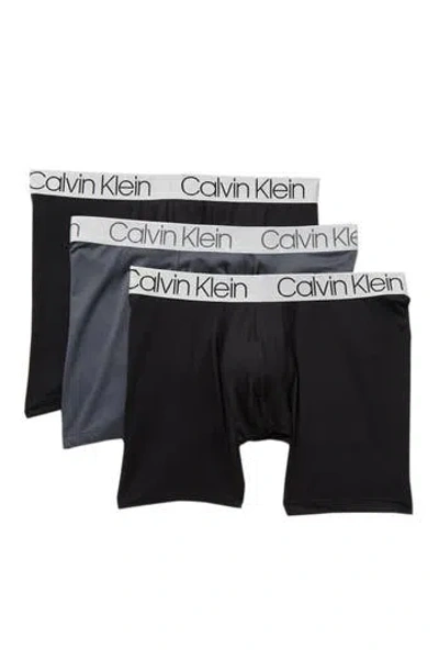 Calvin Klein Men's 3-pack Microfiber Stretch Boxer Briefs Underwear In Black Bodies W/ Dark Olive/dapple Grey,