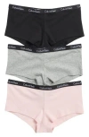 Calvin Klein 3-pack Rib Knit Boyshorts In Grey Heather/black/pink