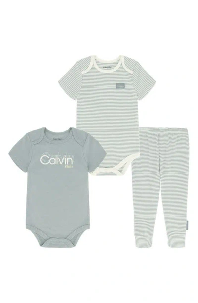 Calvin Klein Babies' 3-piece Bodysuits And Leggings Set In Grey/ White
