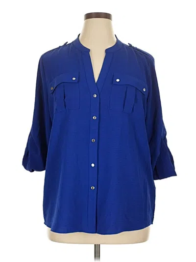 Pre-owned Calvin Klein 3/4 Sleeve Blouse In Blue