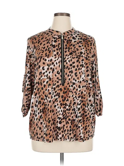 Pre-owned Calvin Klein 3/4 Sleeve Blouse In Brown