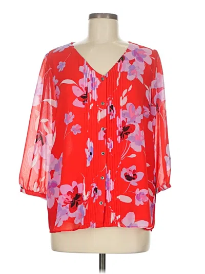 Pre-owned Calvin Klein 3/4 Sleeve Blouse In Red