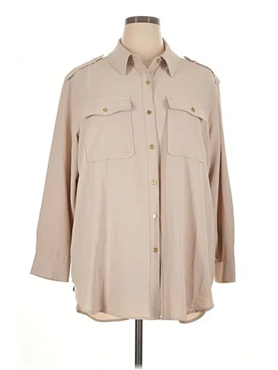 Pre-owned Calvin Klein 3/4 Sleeve Blouse In Tan