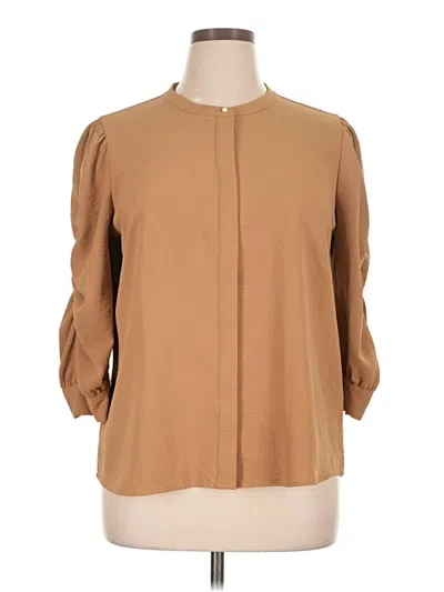 Pre-owned Calvin Klein 3/4 Sleeve Blouse In Tan