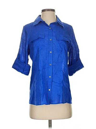Pre-owned Calvin Klein 3/4 Sleeve Button Down Shirt In Blue