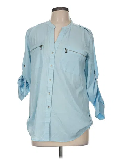 Pre-owned Calvin Klein 3/4 Sleeve Button Down Shirt In Blue