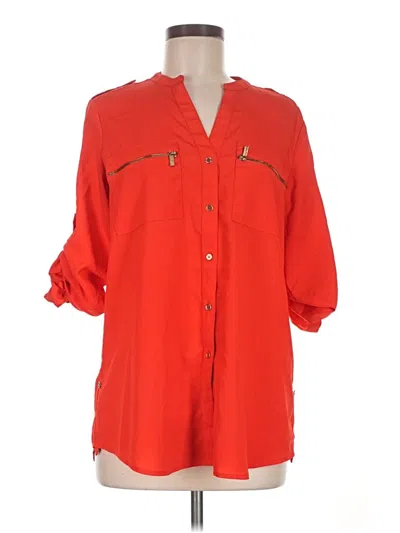 Pre-owned Calvin Klein 3/4 Sleeve Button Down Shirt In Red