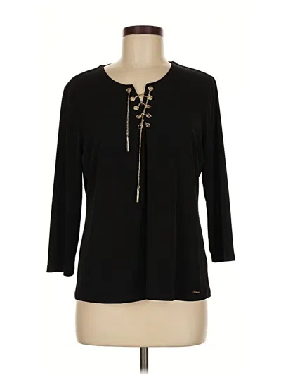 Pre-owned Calvin Klein 3/4 Sleeve Top Black Keyhole Neckline Tops