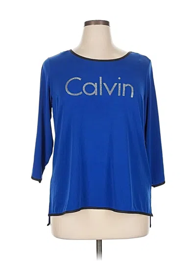 Pre-owned Calvin Klein 3/4 Sleeve Top Blue Boatneck Tops