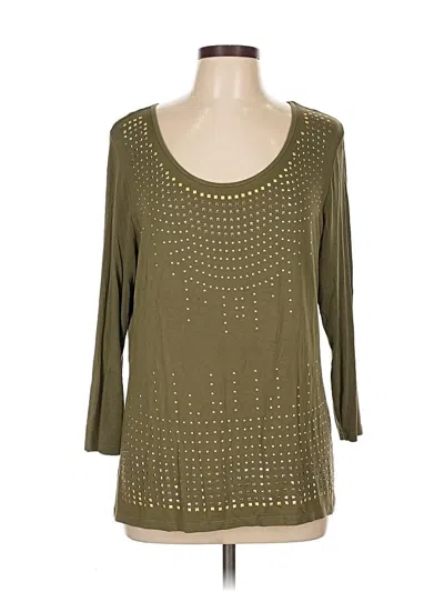 Pre-owned Calvin Klein 3/4 Sleeve Top Green Scoop Neck Tops