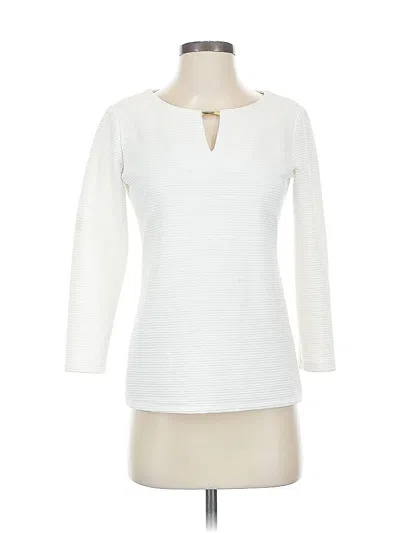 Pre-owned Calvin Klein 3/4 Sleeve Top Ivory Keyhole Neckline Tops In White
