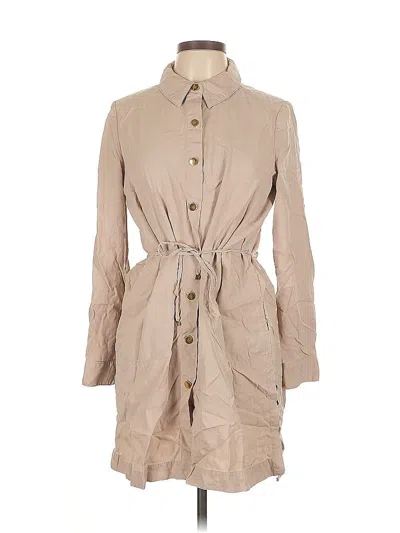 Pre-owned Calvin Klein 3/4 Sleeve Top Tan Tie Neck Tops In Brown