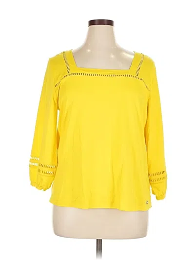 Pre-owned Calvin Klein 3/4 Sleeve Top Yellow Square Neckline Tops