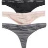 Calvin Klein Monogram 3-pack Mesh Thongs In Black/ Ashford Grey/ Fresh T