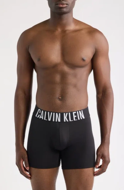 Calvin Klein 3-pack Intense Power Microfiber Boxer Briefs In Black/dp/poseidon Blue