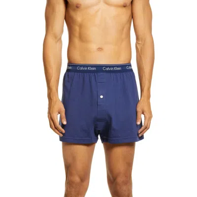 Calvin Klein 3-pack Knit Cotton Boxers In Blue