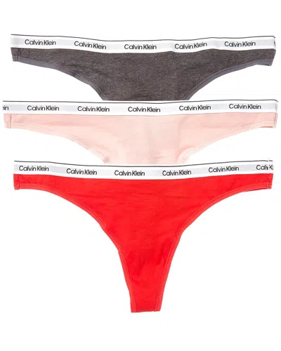 Calvin Klein 3pk Modern Logo Thong In Brown