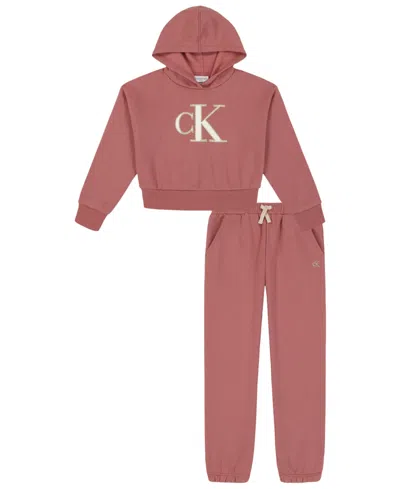 Calvin Klein Kids' 4-6x Long-sleeve Hoodie And Fleece Pants, 2-piece Set In Pink