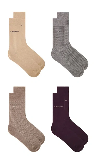 Calvin Klein 4 Pack Combed Cotton Giftbox Dress Crew Socks In Brown