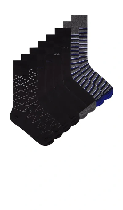 Calvin Klein 4 Pack Multi Pattern Assorted Dress Crew Socks In Black