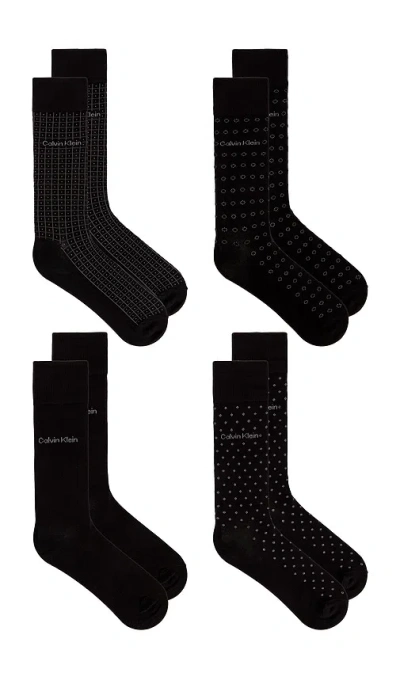 Calvin Klein 4 Pack Rayon Flat Knit Dress Crew Socks In Black