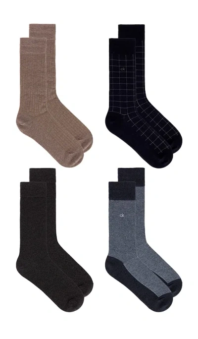 Calvin Klein 4 Pack Textured Flatknit Dress Crew Socks In Blue