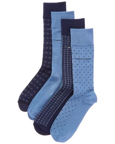 Calvin Klein 4pk Flatknit Dress Crew Socks In Blue